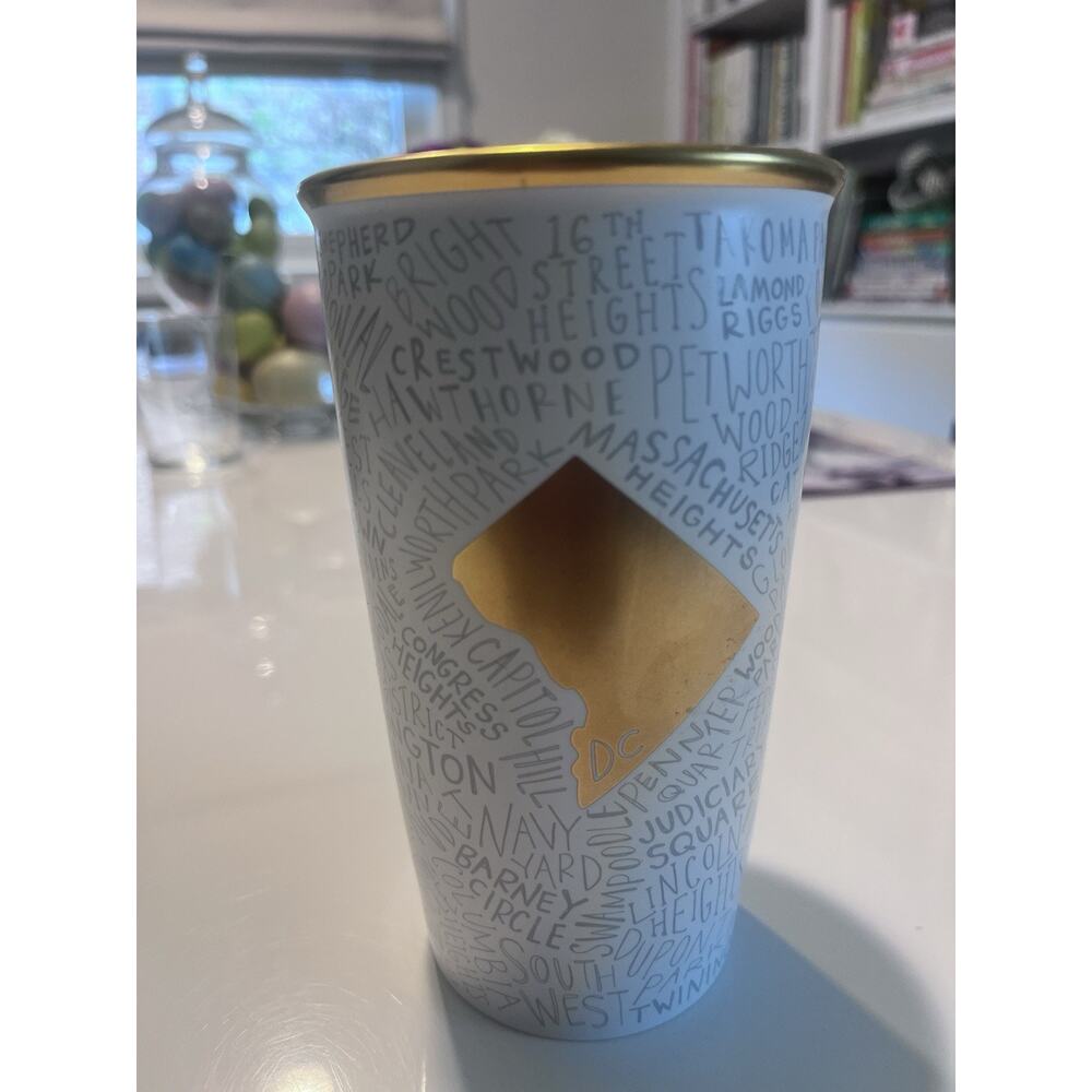 Starbucks Gold/White Washington DC 12 oz. Ceramic Tumbler Travel Mug w/ LID
